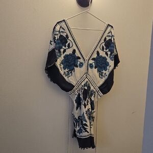 Floral Embroidered Dress with Blue Accents FARM rio